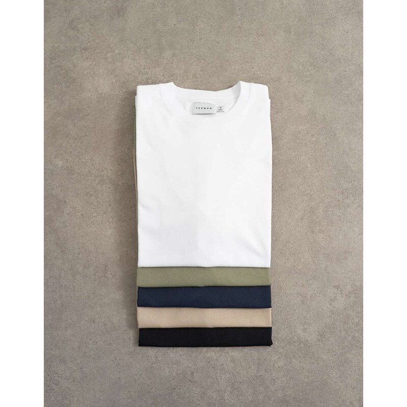 Topman 5 pack classic fit t-shirt in navy, ecru, pink, brown and