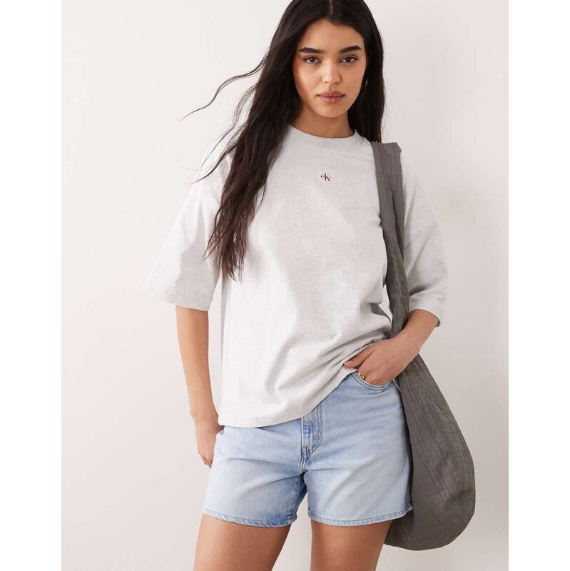 Calvin Klein Jeans Woven Label oversized boxy t-shirt in light