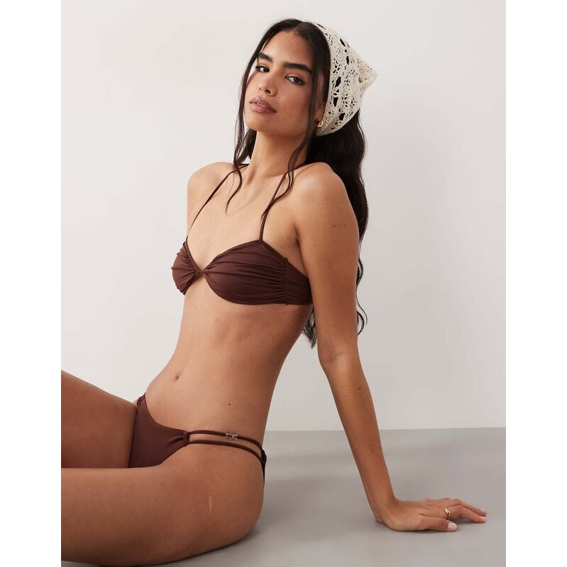 Mango tie neck ruched bikini top in burnt orange 115388806