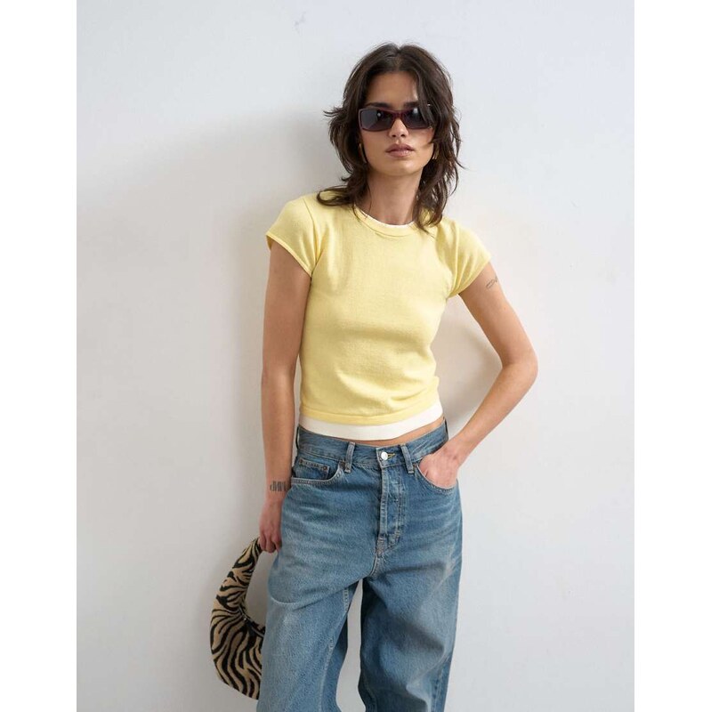 Topshop knitted double layer t-shirt in yellow 115388813