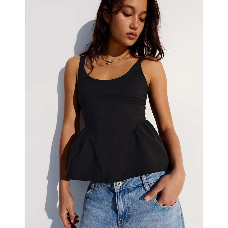 Bershka Peplum strappy top in black 115388880
