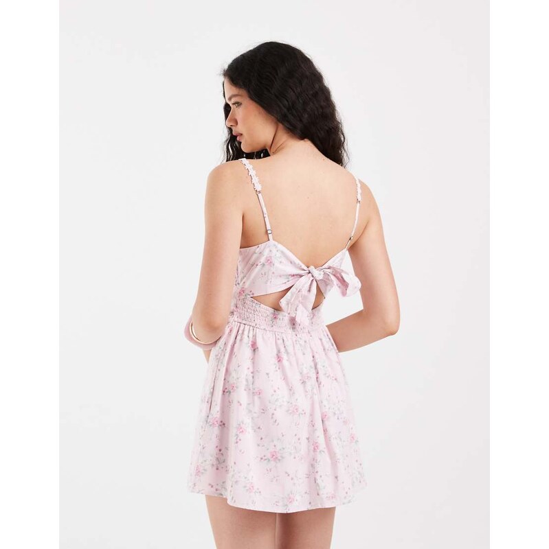 Hollister v neck button through mini dress in pink floral