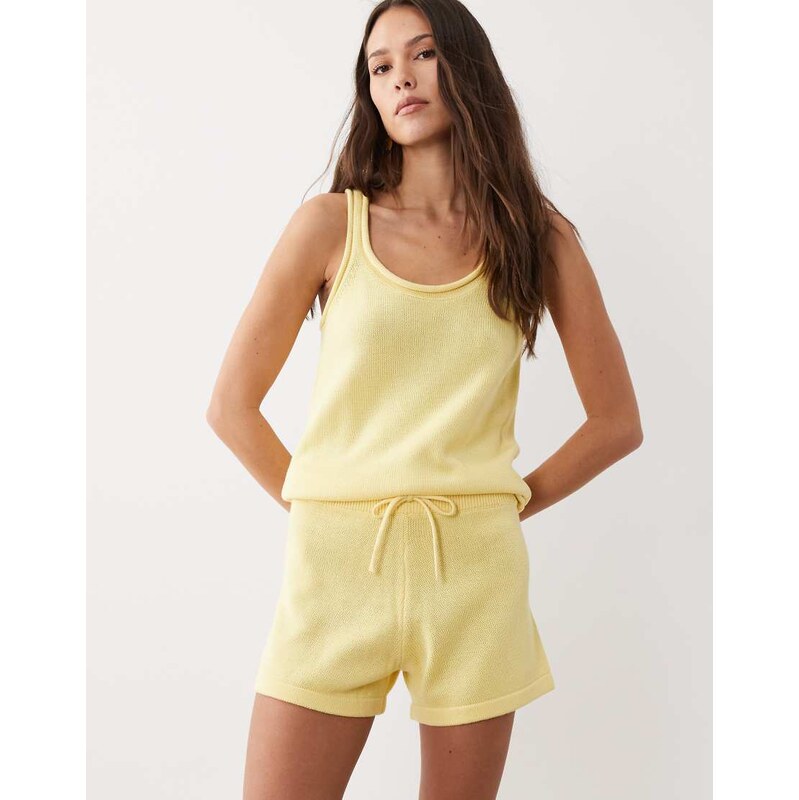 ASOS DESIGN knitted cotton blend short co-ord in lemon-Yellow