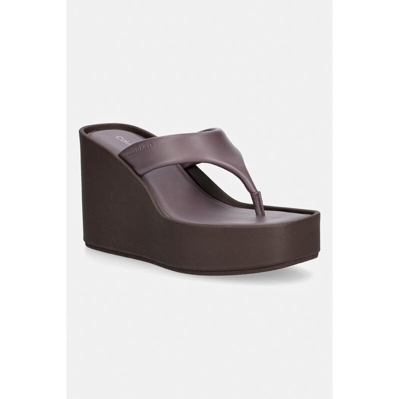 Calvin Klein žabky dámské kožené WEDGE 70 SNDL THONG LTH