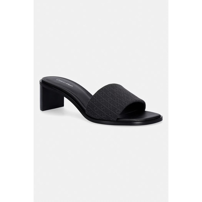 Calvin Klein pantofle na sloupku dámské BLOCK HEEL SANDAL AOP