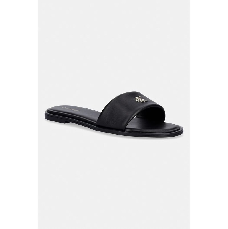 Calvin Klein pantofle dámské kožené ROUND FLAT SNDL LTH BAR HW 2