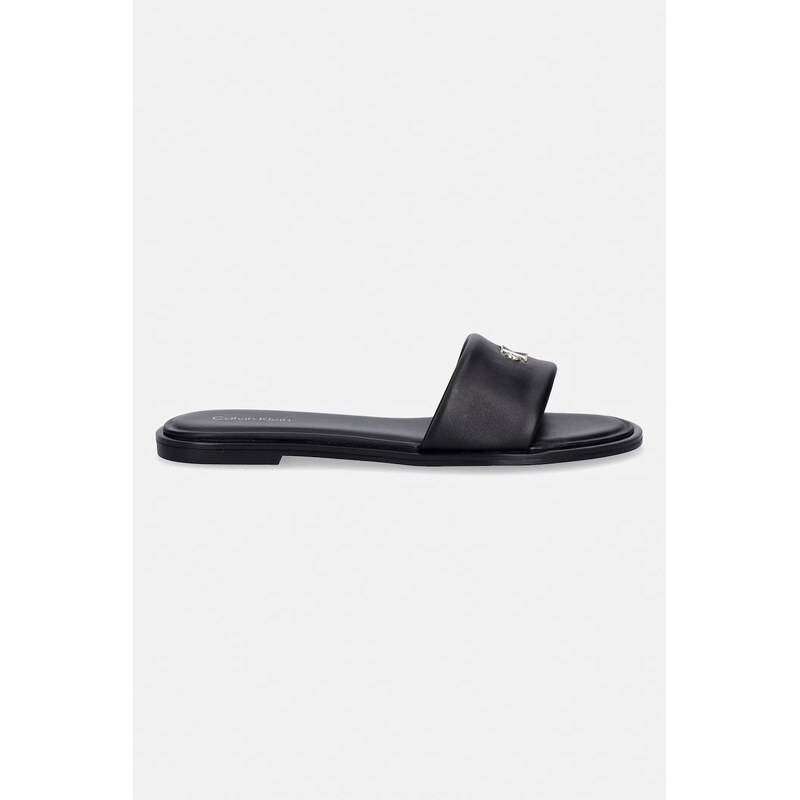 Calvin Klein pantofle dámské kožené ROUND FLAT SNDL LTH BAR HW 2