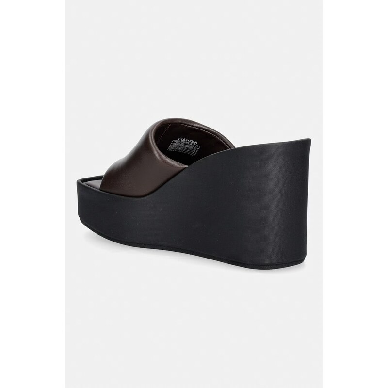 Calvin Klein pantofle na klínku dámské kožené WEDGE 70 SNDL MULE LTH