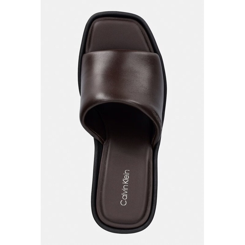 Calvin Klein pantofle na klínku dámské kožené WEDGE 70 SNDL MULE LTH
