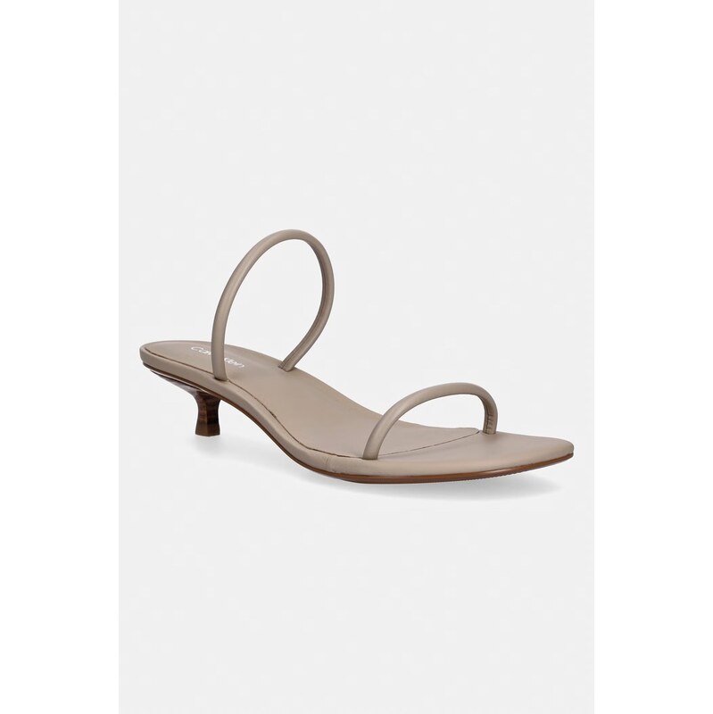 Calvin Klein sandály na jehlovém podpatku kožené KITT HEEL SNDL DOUBLE STRAP LTH