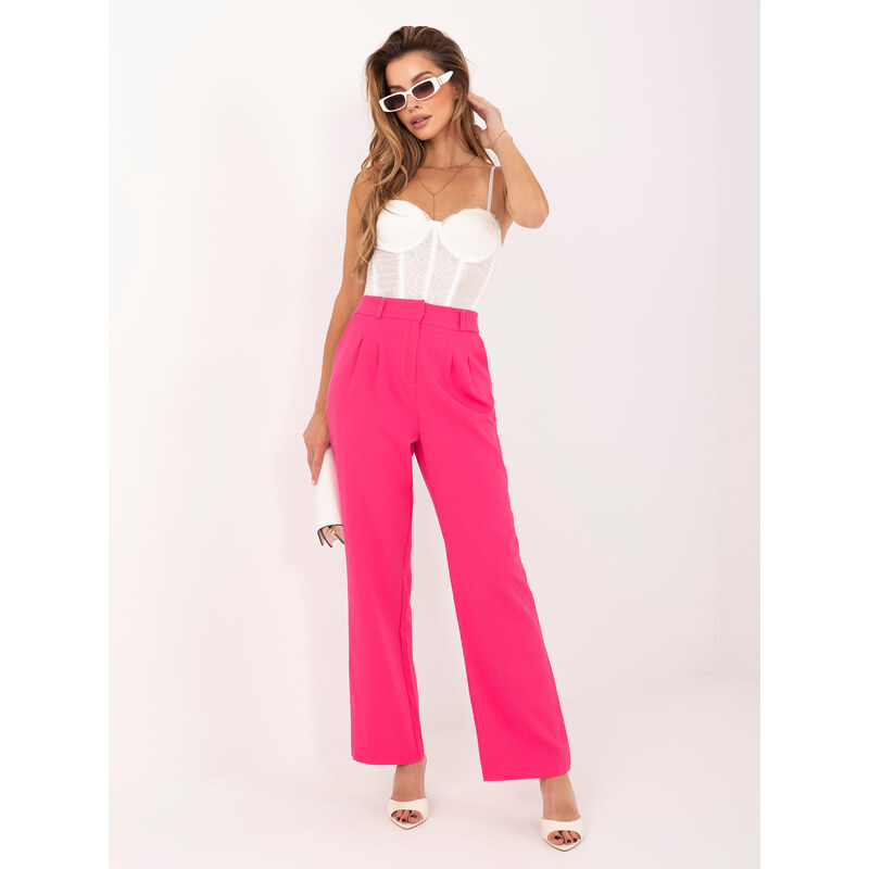 RUE PARIS Tmavě růžové rozšířené elegantní kalhoty --dark pink Tmavě 69855171