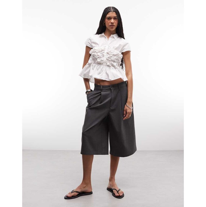 COLLUSION Unisex longline jort in charcoal-Grey 115744219