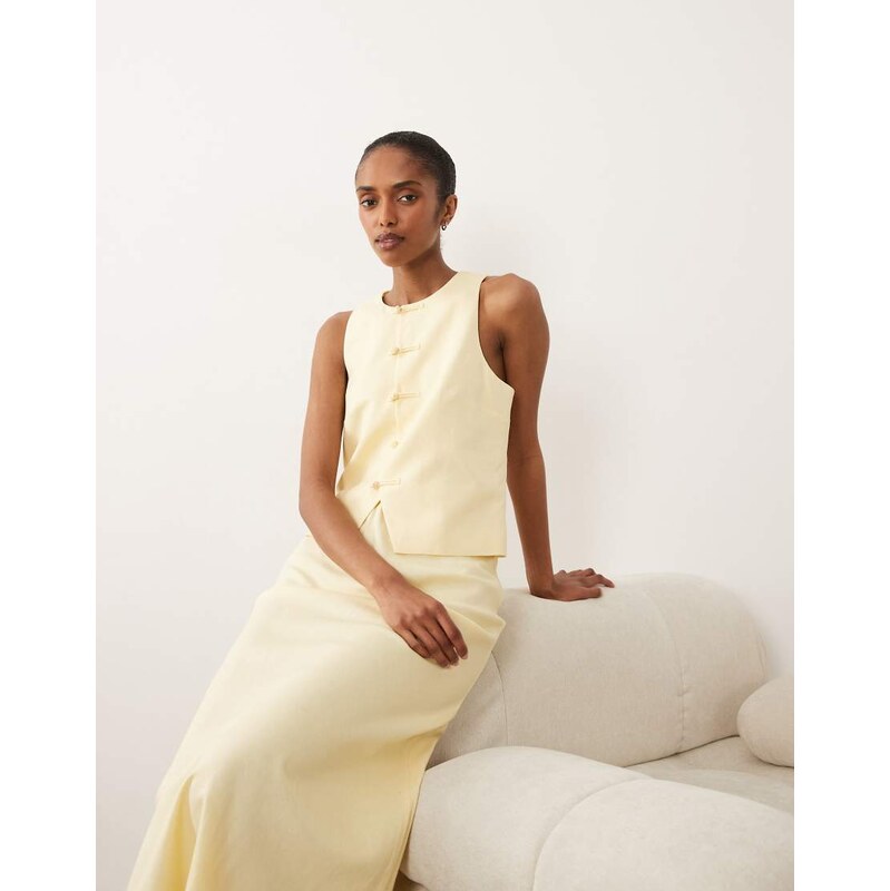 Mango Laguna linen mix waistcoat co-ord in butter yellow 115407034