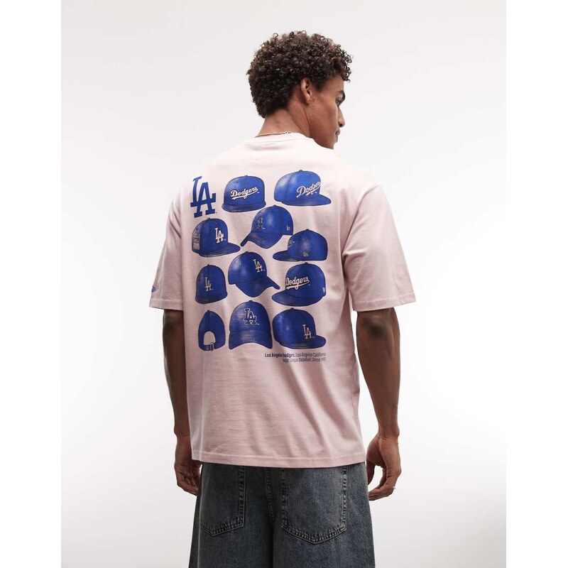 New Era LA Dodgers logo with cap back graphic t-shirt in pink