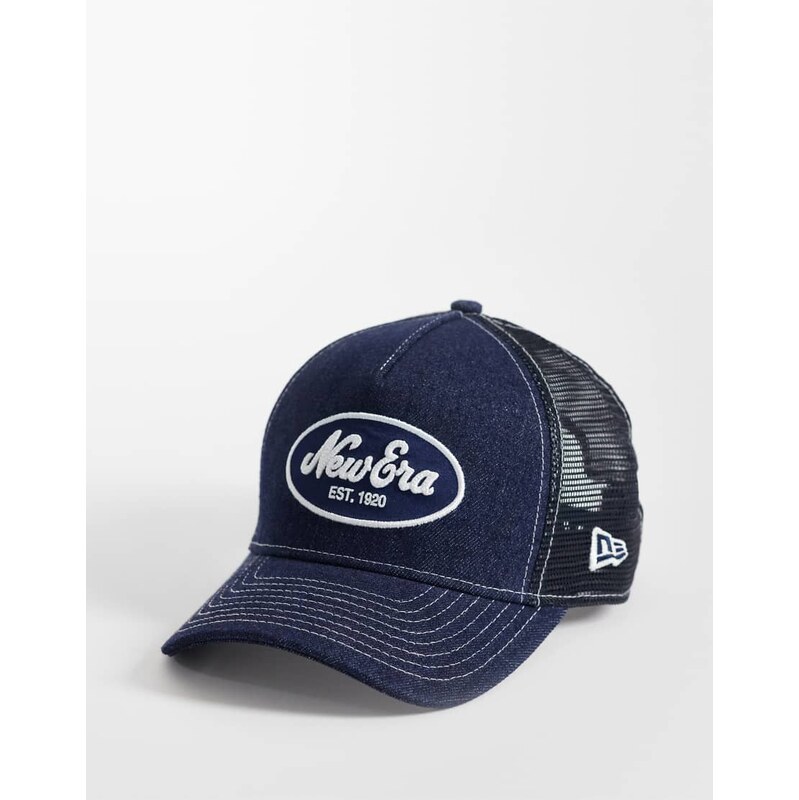 New Era patch logo womens 9forty denim trucker in navy