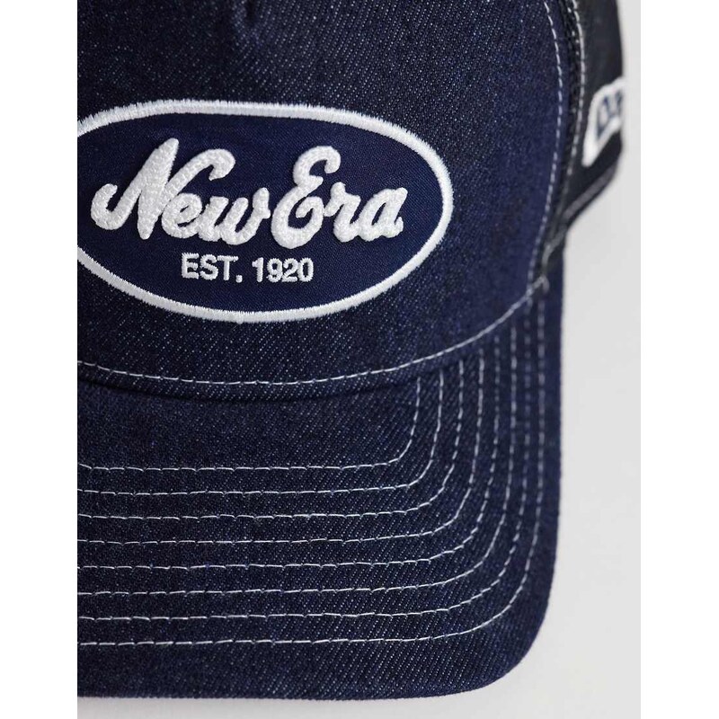 New Era patch logo womens 9forty denim trucker in navy