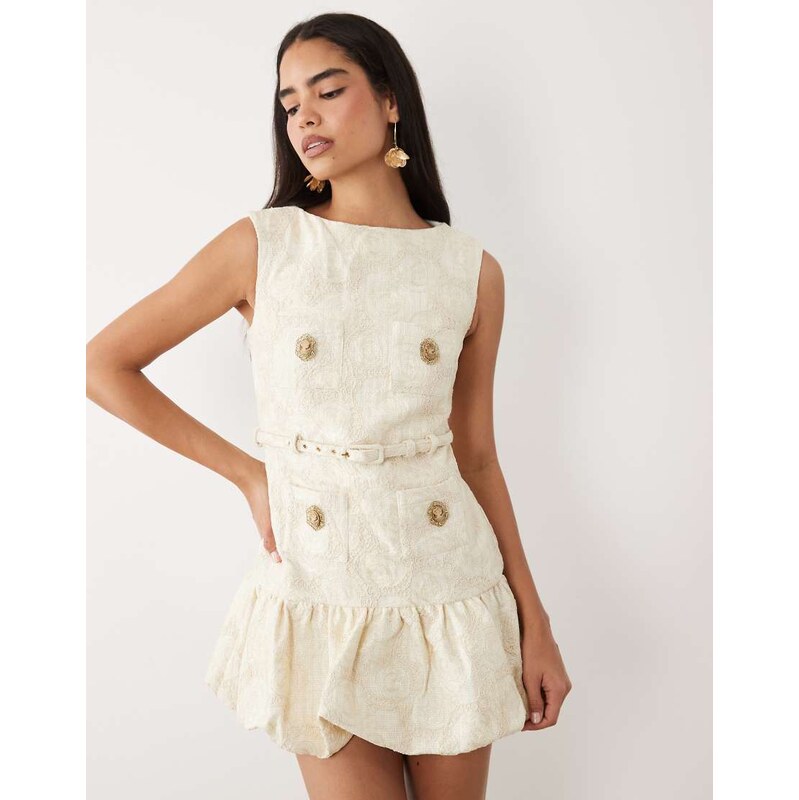ASOS LUXE belted tailored jacquard mini dress with peplum detail