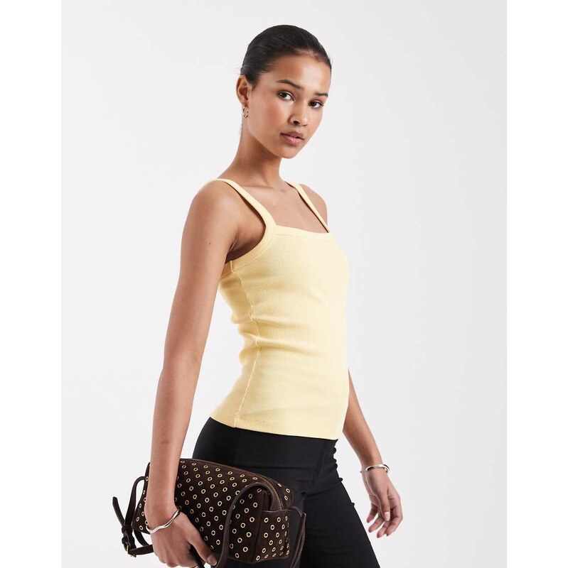 JJXX ribbed square neck vest in butter yellow