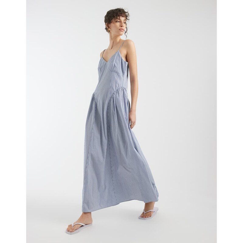 ONLY dropped waist maxi dress in light blue stripes