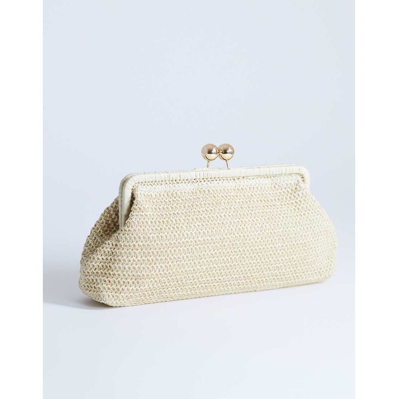 Topshop Abbie medium woven clutch bag in natural-White 115514989
