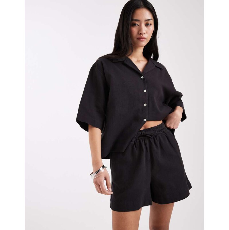 JJXX co-ord waffle shorts in black 115403100