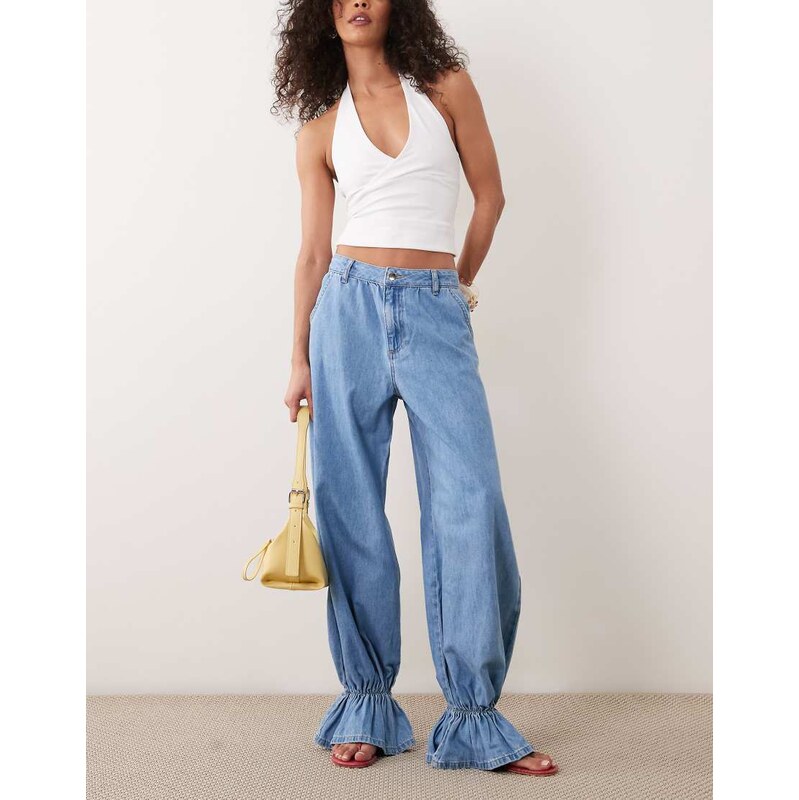 ASOS LUXE balloon fit jean with paperbag cuff in bleach wash