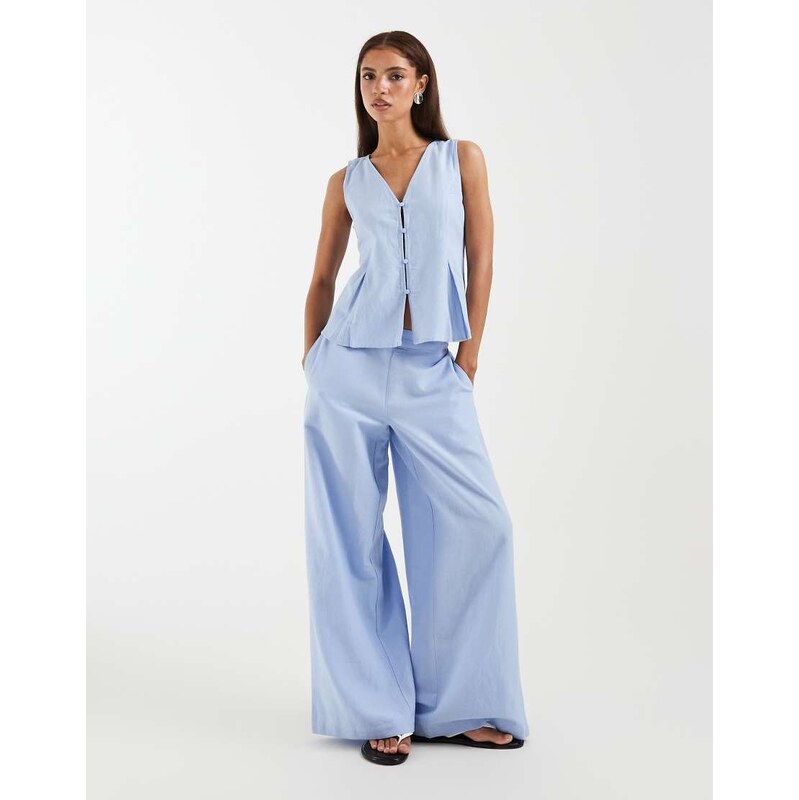 AWARE loose fit textured trouser co-ord in light blue 115403113