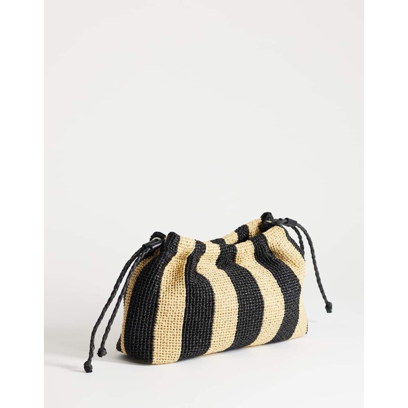 Topshop Jay medium stripe straw clutch bag in black & natural 115403004