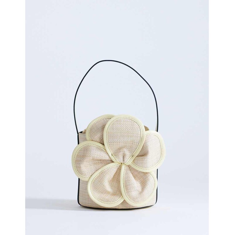 Topshop Gino medium straw flower grab bag in yellow 115515931