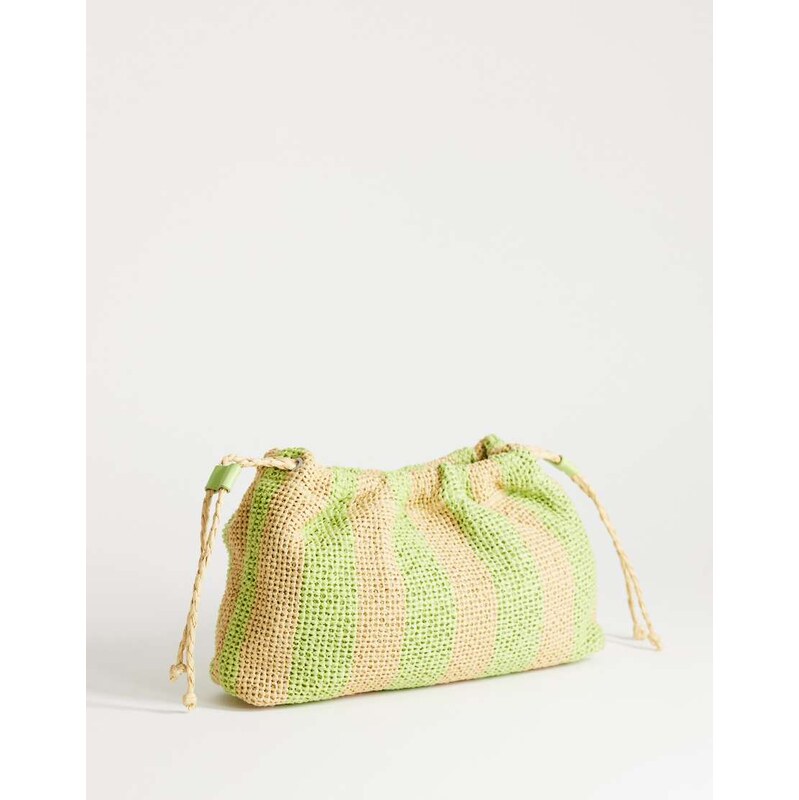 Topshop Jay medium stripe straw clutch bag in lime & natural-Yellow 115515933