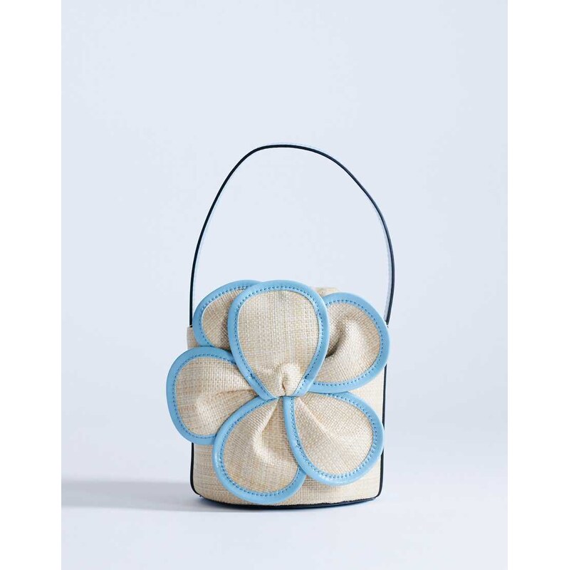 Topshop Gino medium straw flower grab bag in light blue 115403005