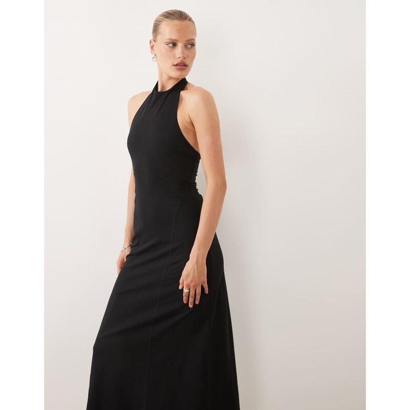ASOS DESIGN halter trapeze midi dress in black