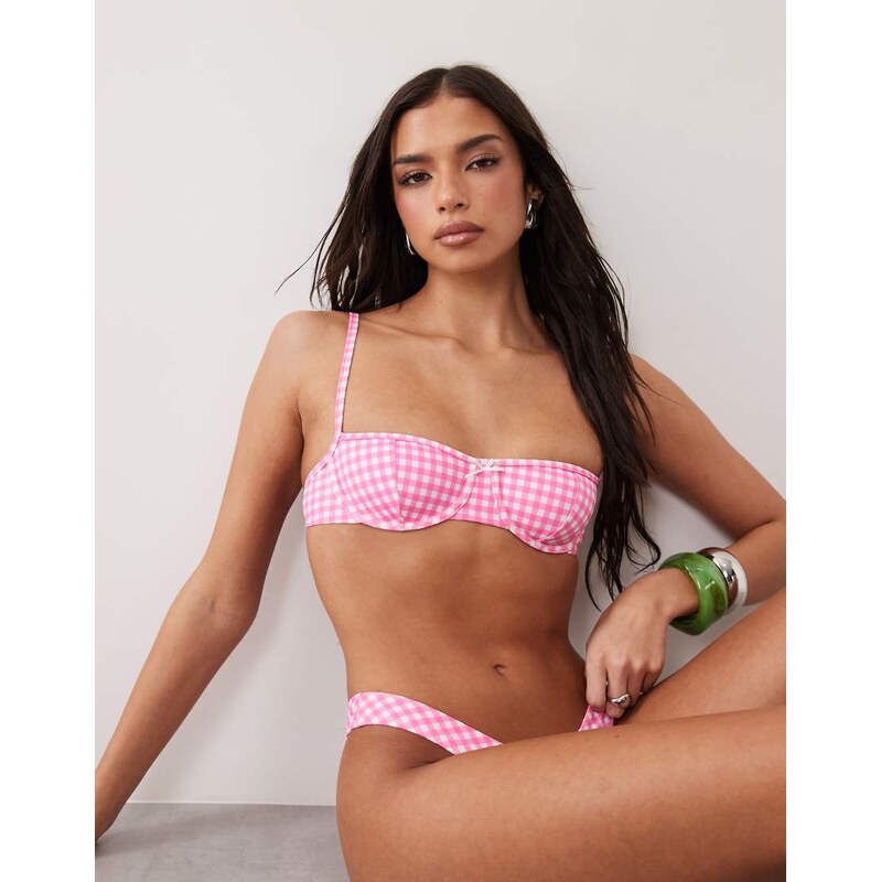 Free Society gingham underwire bikini top in pink