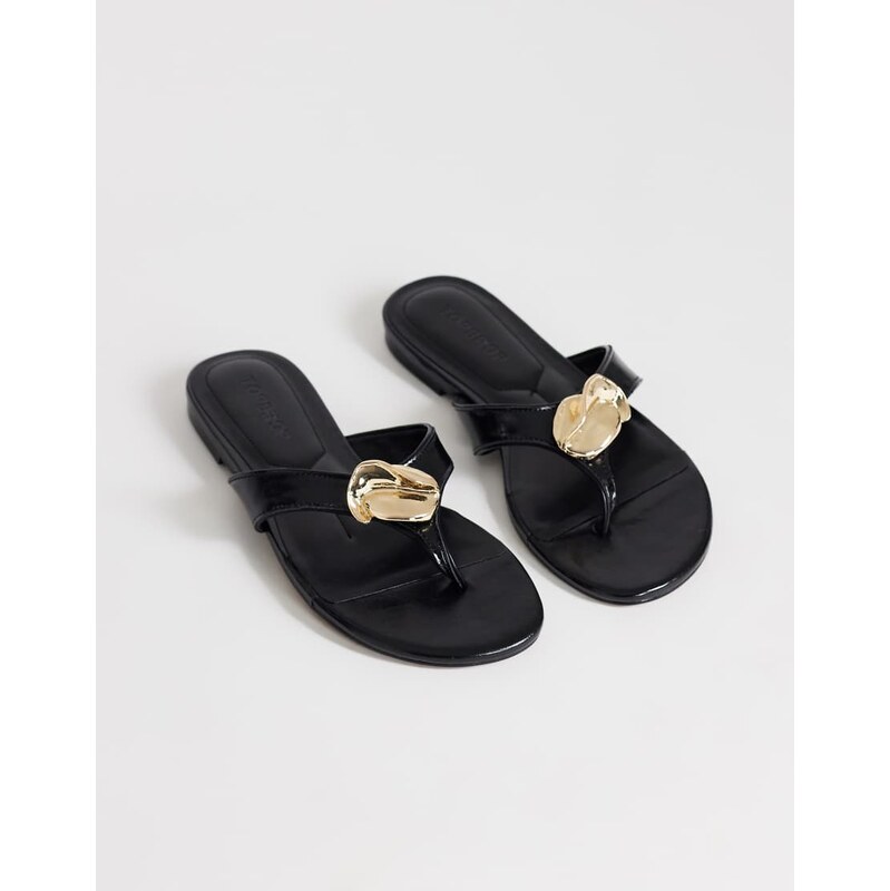 Topshop Eden toe thong sandal with hardware in black 115403065