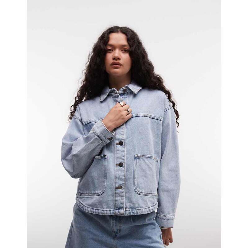 Noisy May boxy jacket in light blue denim