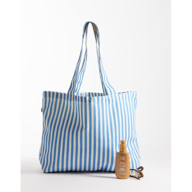 JJXX stripe tote bag in light blue
