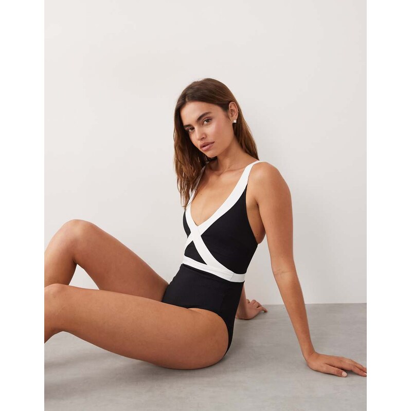 Accessorize contrast wrap swimsuit in black 115403074