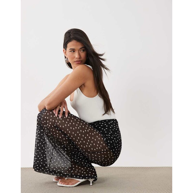 ASOS DESIGN sheer mesh maxi skirt in black polka dot-Multi