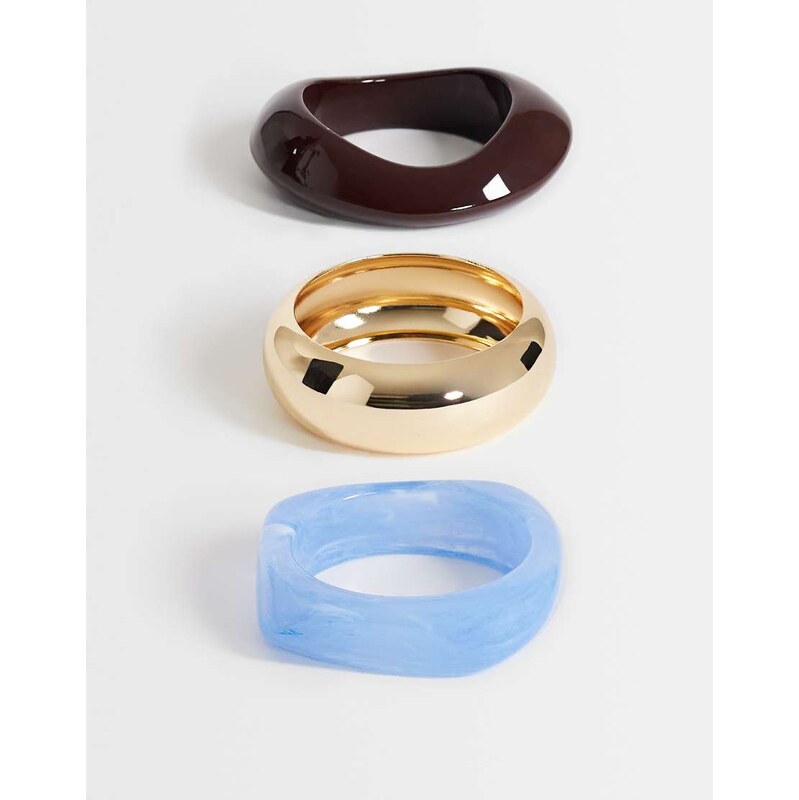 Topshop Finn 3 pack resin bangles in gold, blue and brown-Multi 115403105