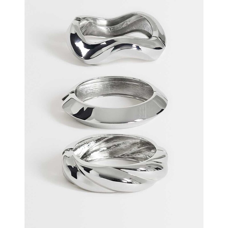 Topshop Fabio 3 pack bangles in silver 115403108