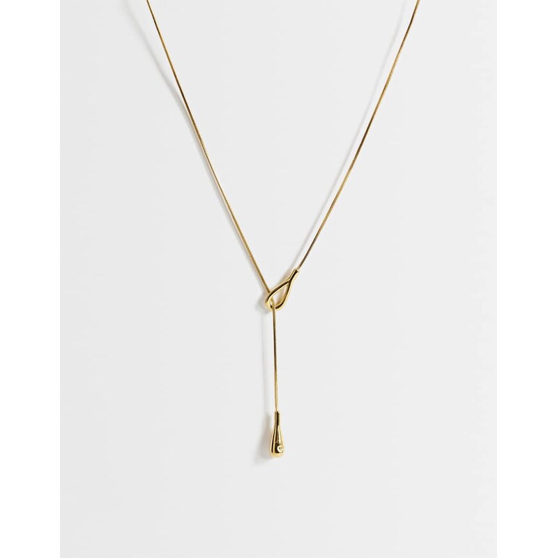 Topshop Lucas waterproof teardrop lariat necklace in stainless gold 115522654