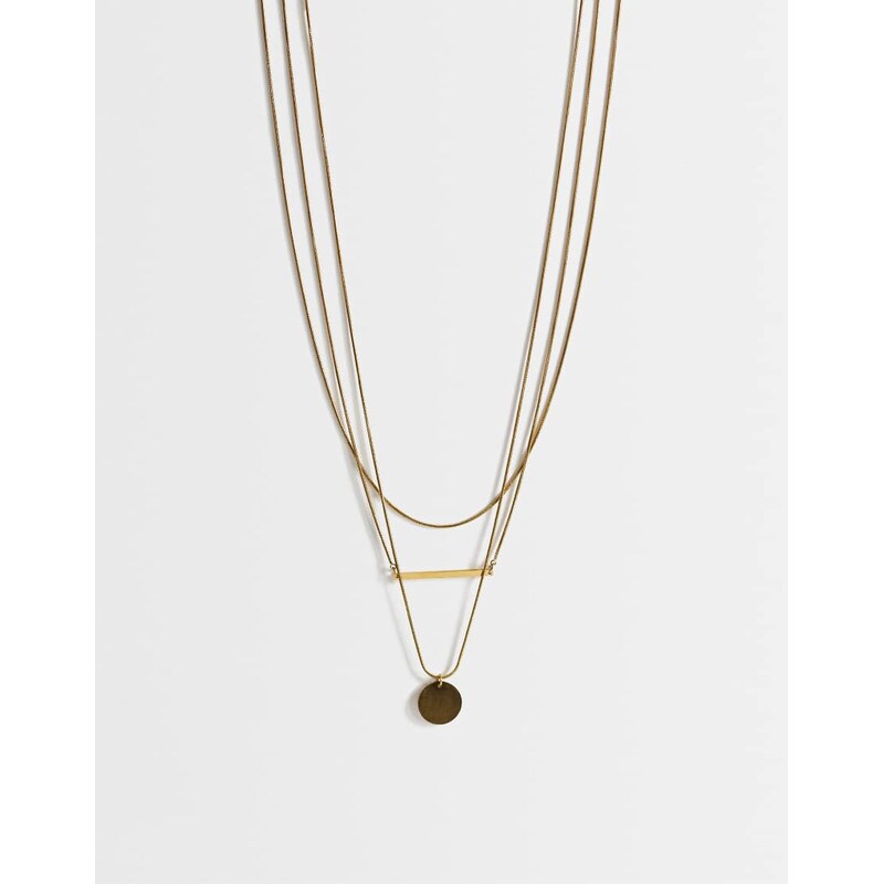 Topshop Lyra waterproof 3 pack necklaces in stainless gold