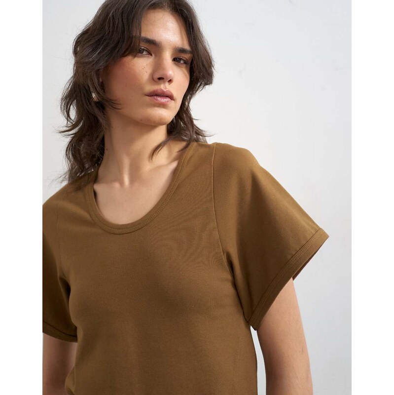 Topshop scoop neck sculpted t-shirt in dark olive-Neutral