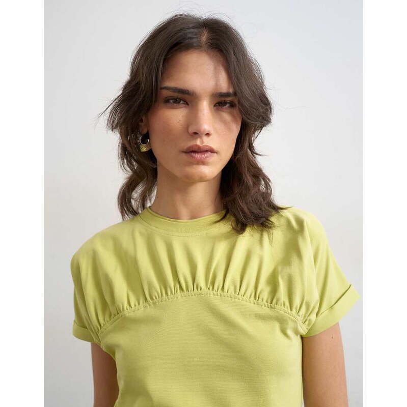 Topshop gathered yoke cap sleeve t-shirt in lime-No colour