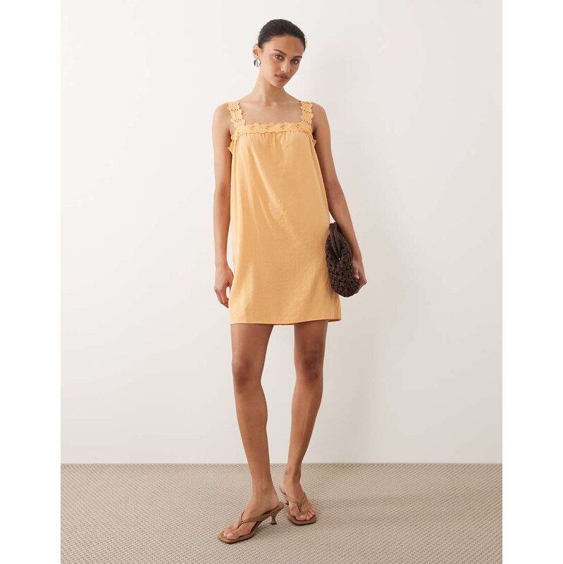 Vila embroidered strap cami mini dress in peach parfait-Pink