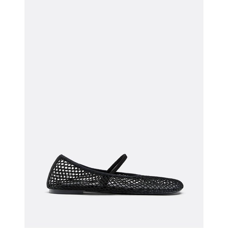 Stradivarius Mesh strap ballet flats in black