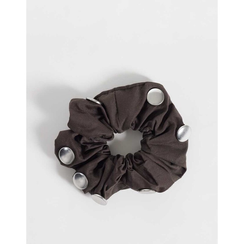 Mango 100% cotton stud detail scrunchie in brown