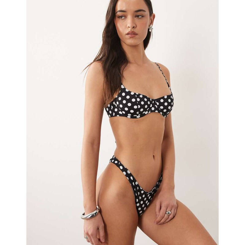 Mango polka dot bikini bottoms in black