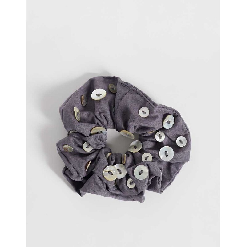 Mango 100% cotton button detail scrunchie in grey