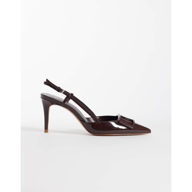 Mango pointed heeled slingbacks with statement buckle in dark
